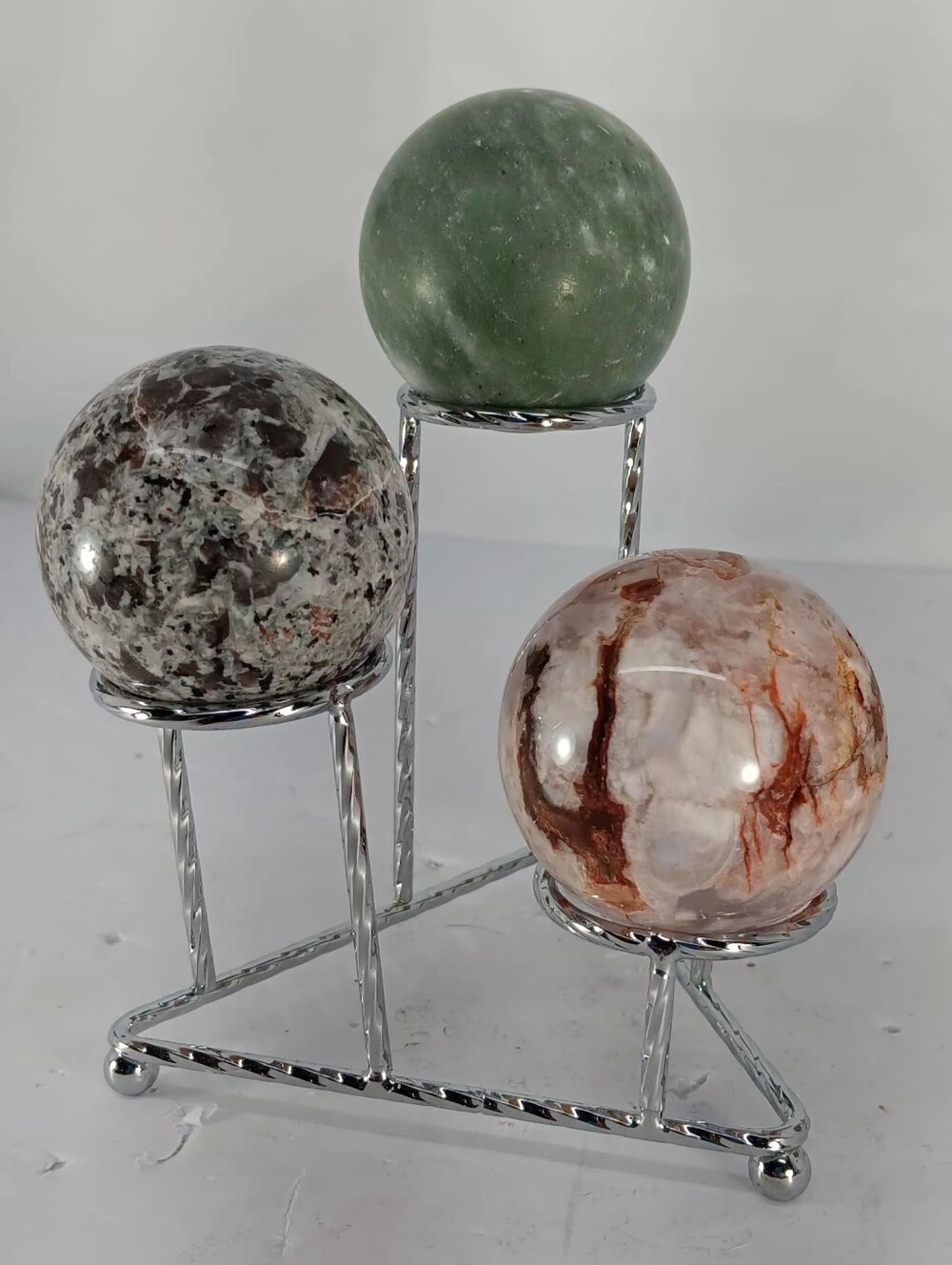 3 Crystal Sphere Collection With Display Stand All New 2" Dia.
